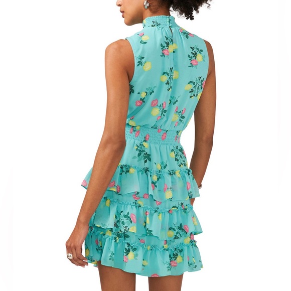 NWT 1. State Floral High Shirred Neck Sleeveless Ruffle Skirt Mini Dress -Sz XL - Picture 9 of 16